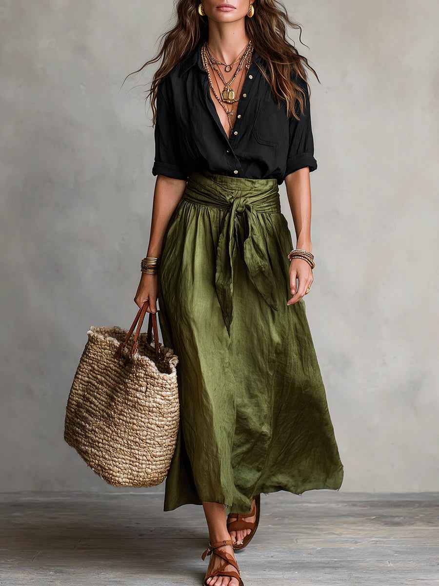 Tie-Waist Linen Midi Set