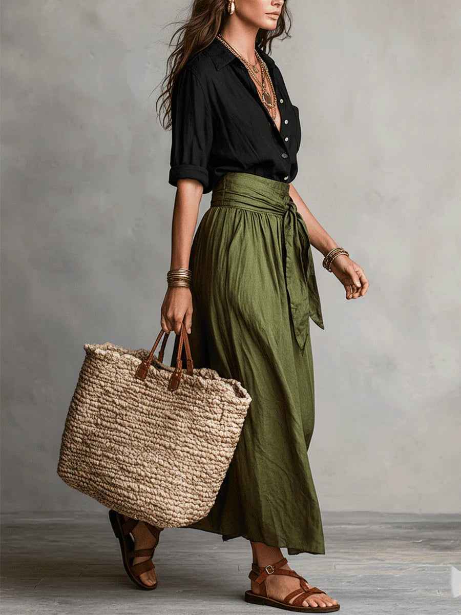 Tie-Waist Linen Midi Set