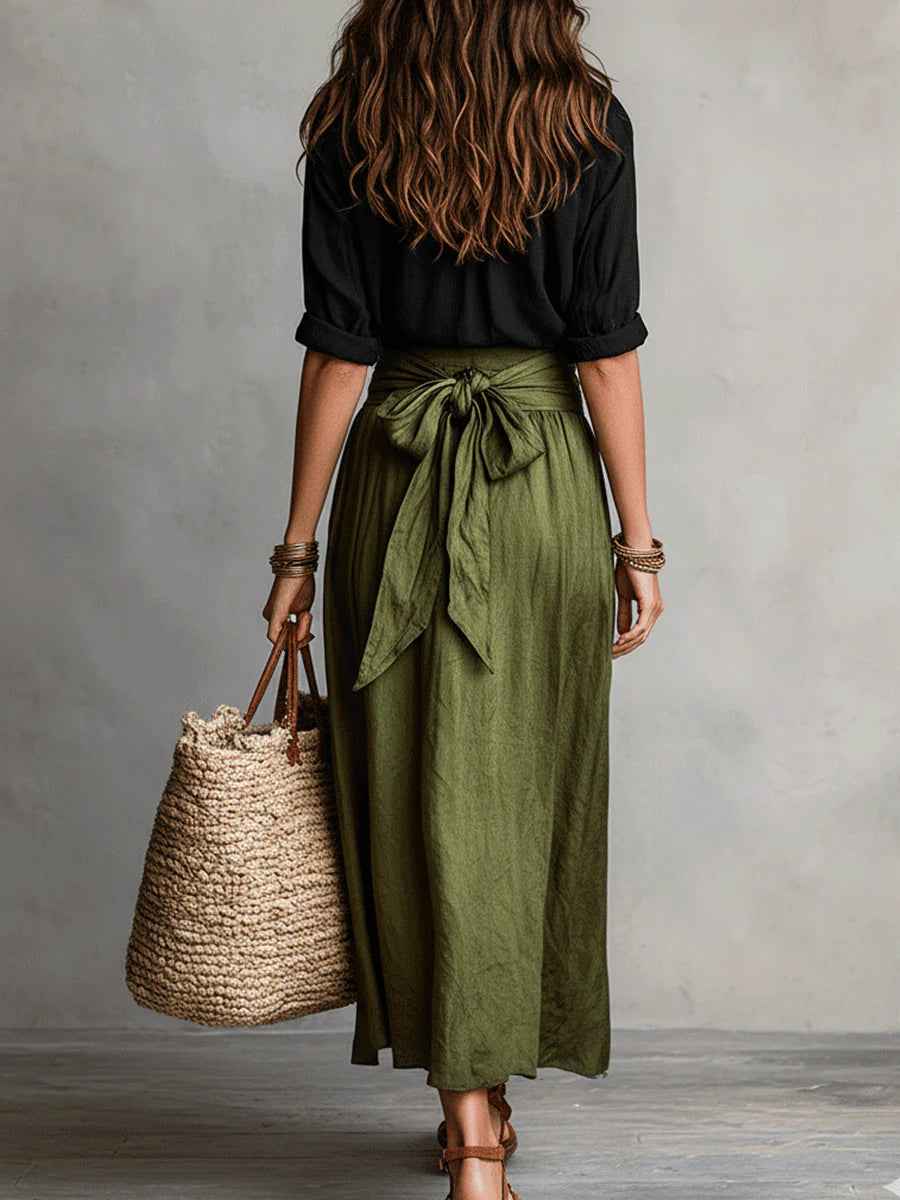 Tie-Waist Linen Midi Set