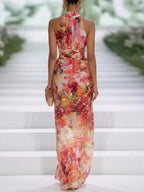 Red Floral Chiffon Maxi Dress - Eliza Blake