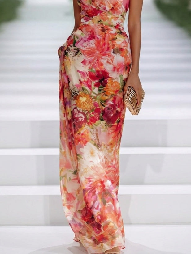 Red Floral Chiffon Maxi Dress - Eliza Blake