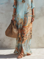 Blue Floral Print Shirt Maxi Dress - Eliza Blake