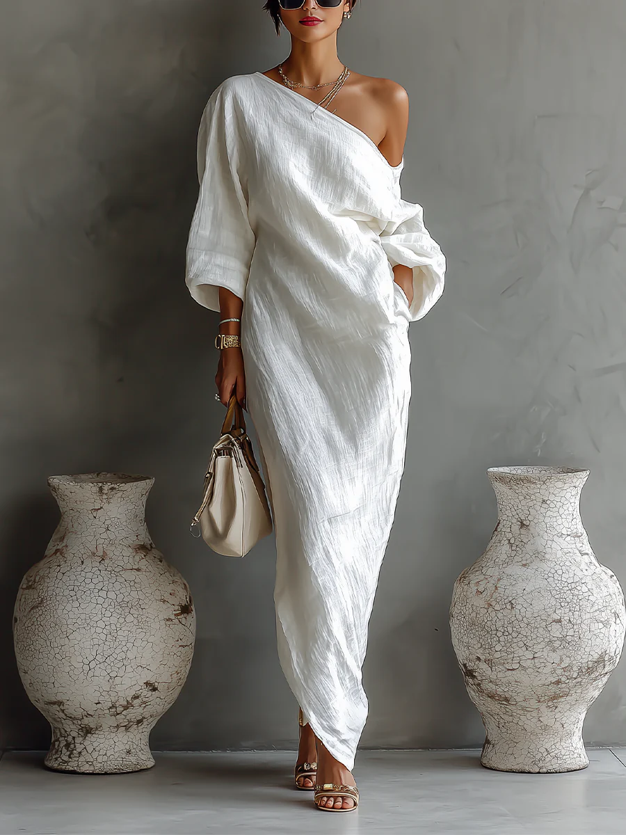 White Asymmetrical Maxi Dress - Eliza Blake