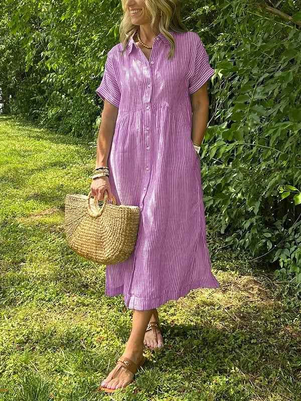 Striped Button-Up Midi Dress
