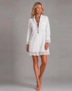 White Eyelet Shirt Mini Dress