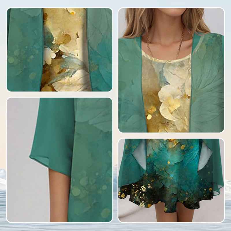 Layered Open-Front Midi Dress