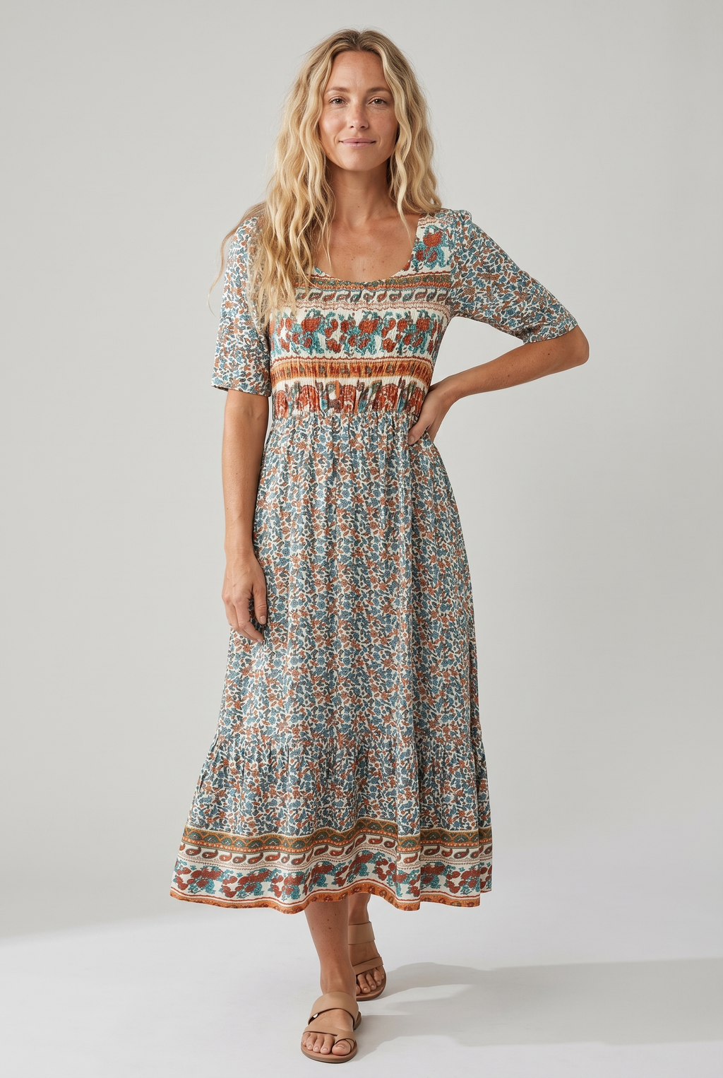 Boho Print Midi Dress - Eliza Blake