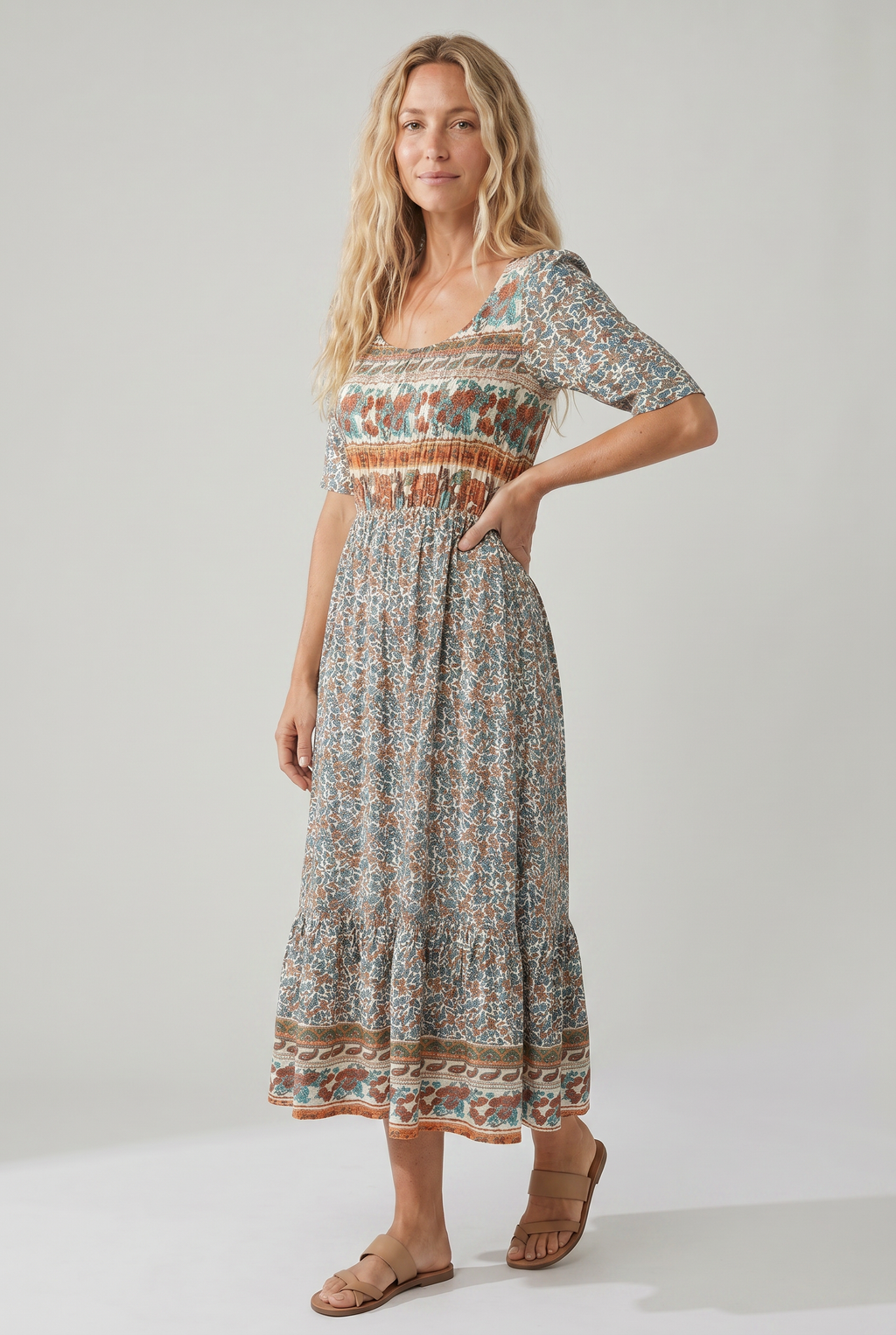 Boho Print Midi Dress - Eliza Blake