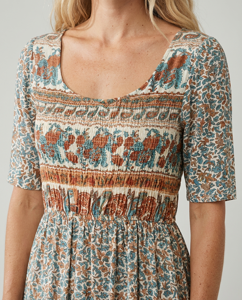 Boho Print Midi Dress - Eliza Blake