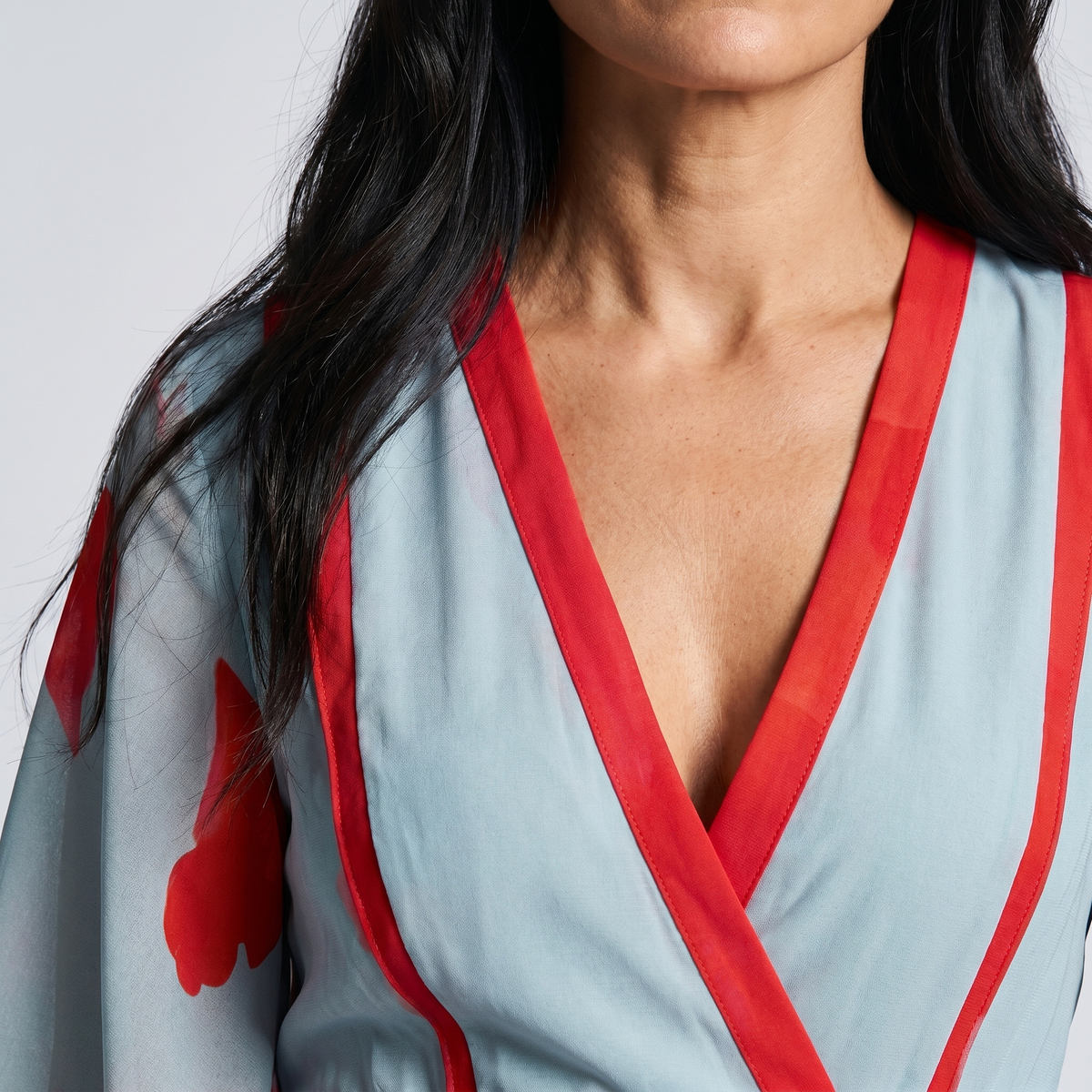Blue and Red Floral Wrap Maxi Dress - Eliza Blake