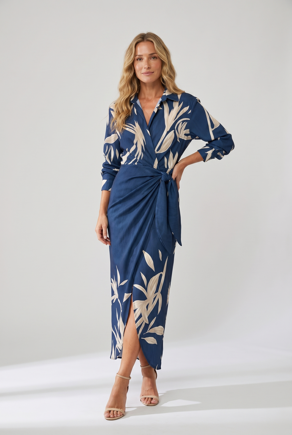 Leaf Print Wrap Maxi Dress - Eliza Blake