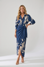 Leaf Print Wrap Maxi Dress - Eliza Blake
