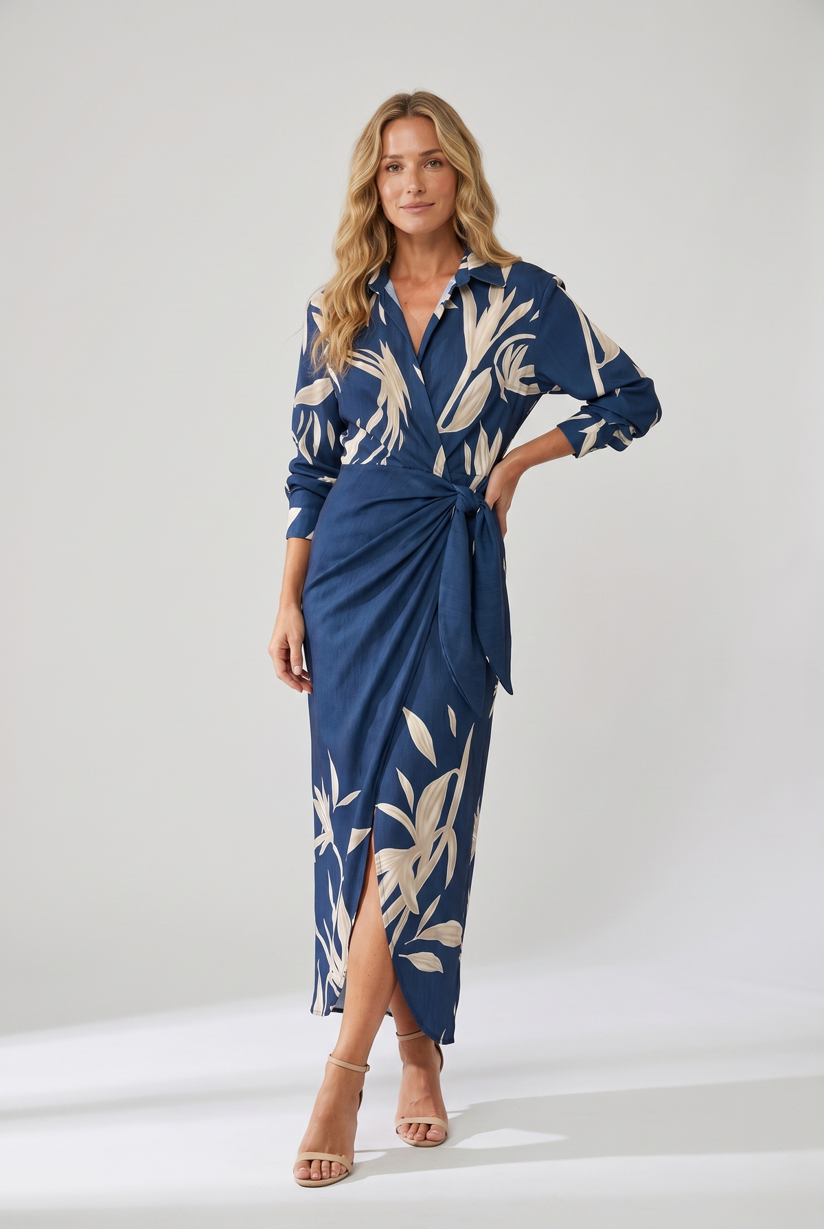 Leaf Print Wrap Maxi Dress - Eliza Blake
