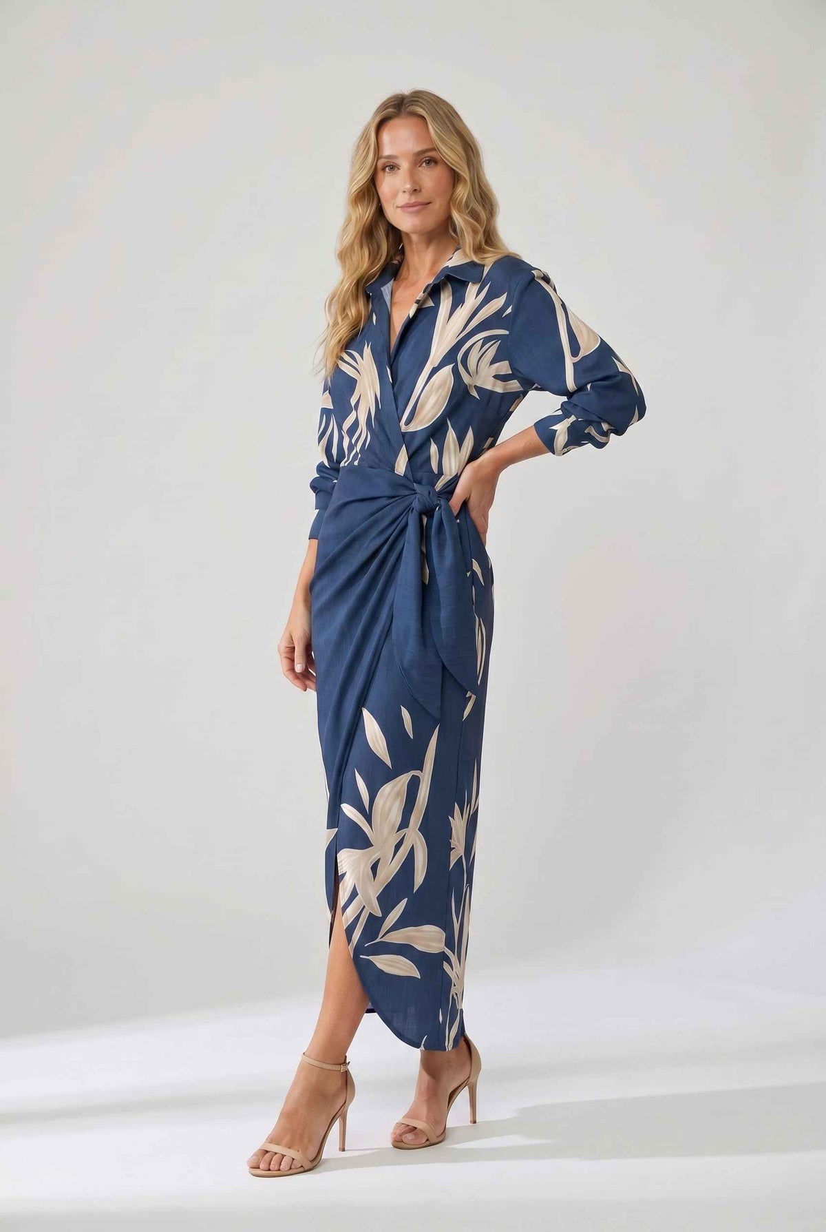 Leaf Print Wrap Maxi Dress