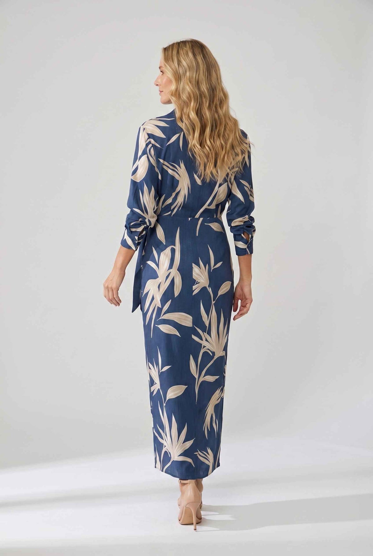 Leaf Print Wrap Maxi Dress