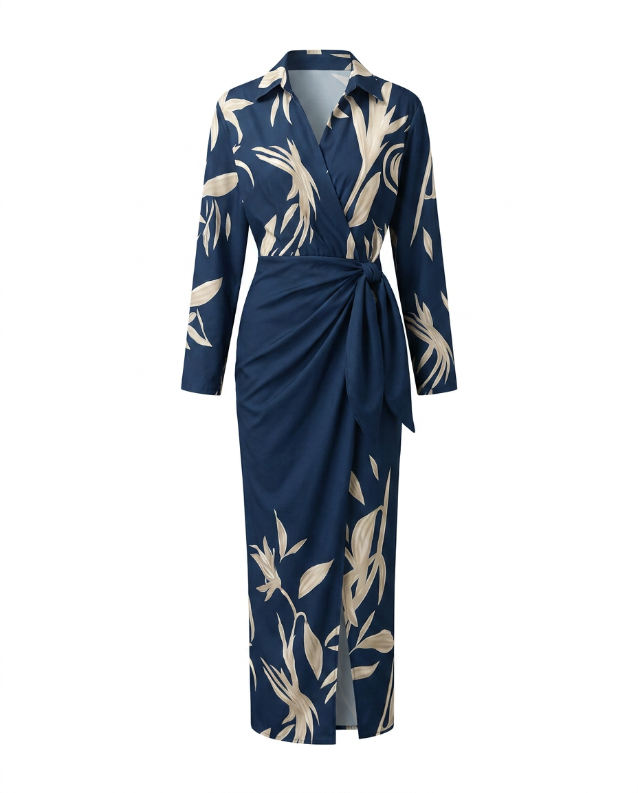 Leaf Print Wrap Maxi Dress - Eliza Blake