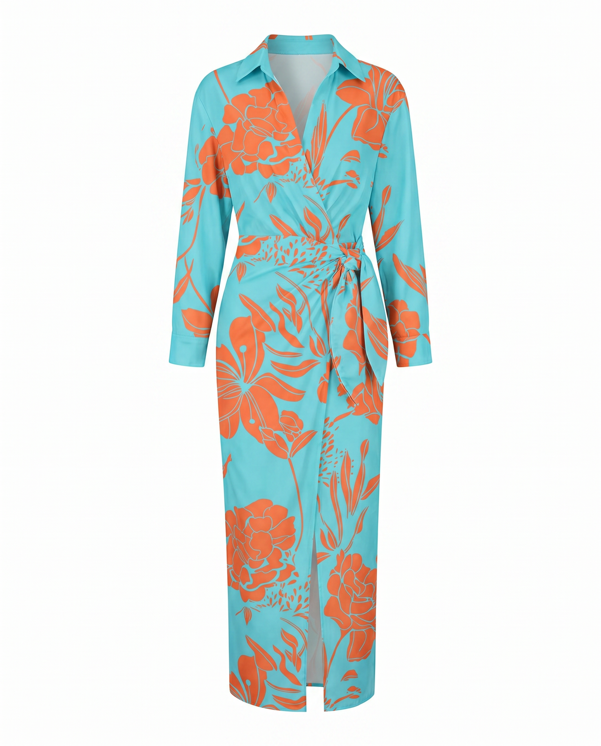 Leaf Print Wrap Maxi Dress - Eliza Blake